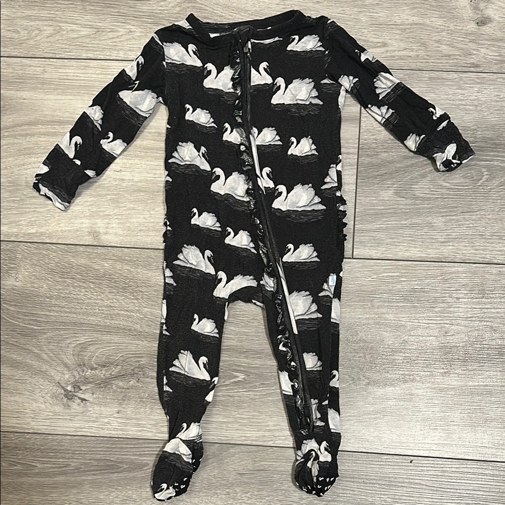 Black Swan Print Kids One Piece